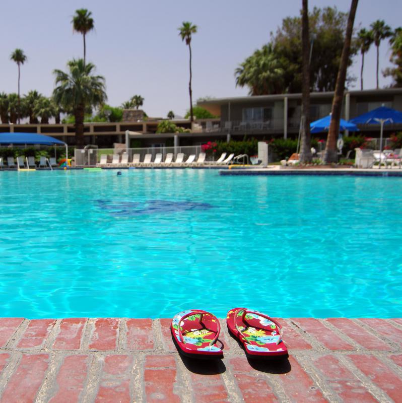 Some garden-apartment complexes feature swimming pools.