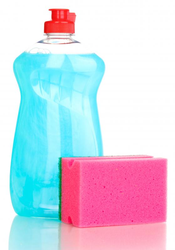 Supplies for cleaning painted walls.