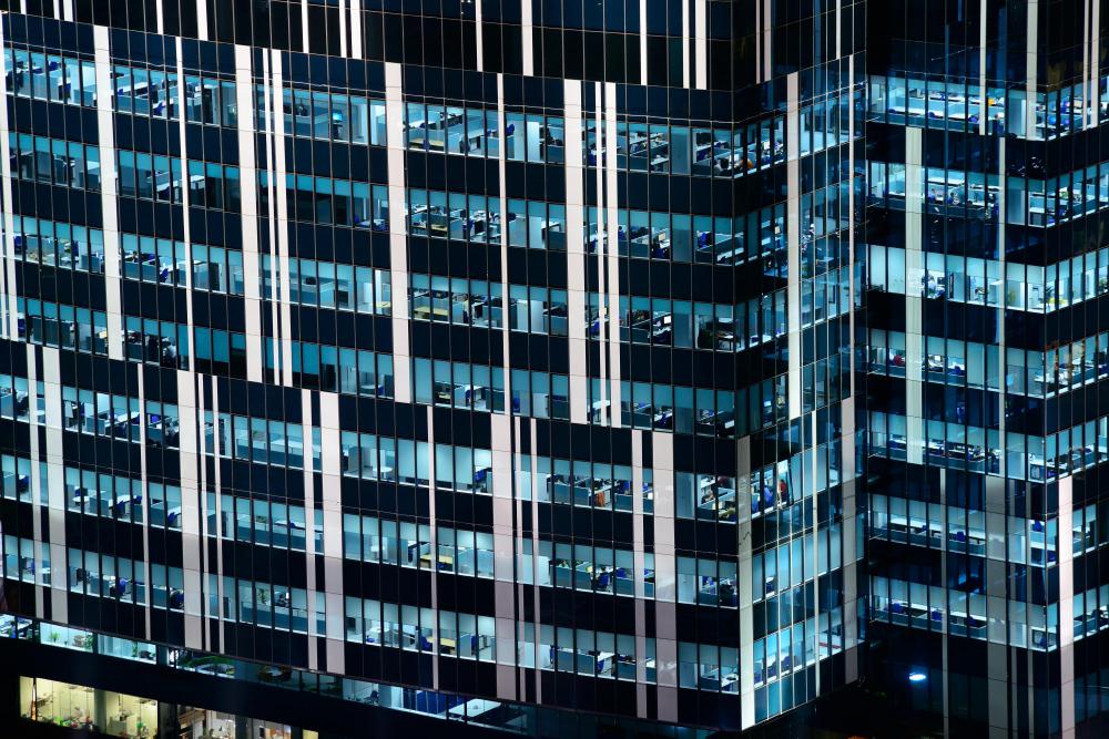It is common to use flood lighting to accentuate the architectural features of an impressive building.