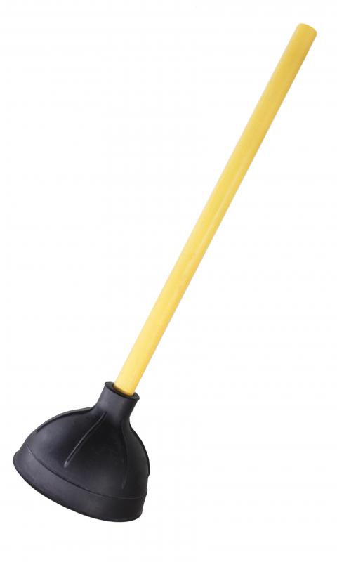 A plunger may be used to unclog a toilet.
