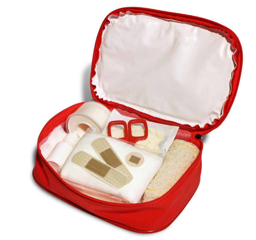 Waterproof tape is commonly included in a first aid kit.