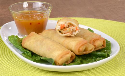 Thick rice paper wrappers are often used to make spring rolls.