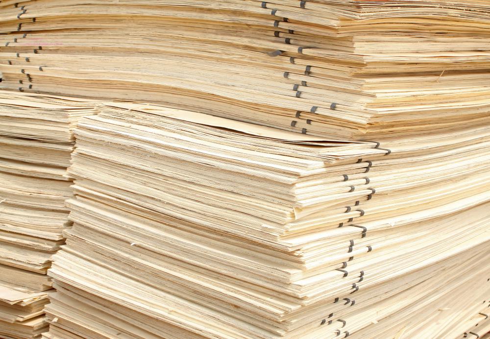Stacks of plywood sheets.