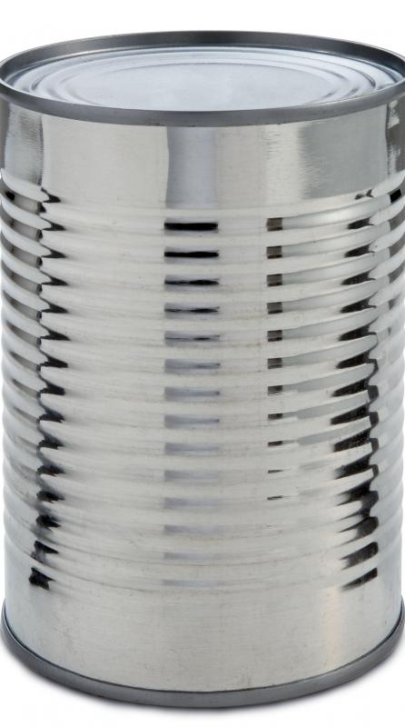 A true tin can is actually made from steel with a thin coating of tin to prevent corrosion.