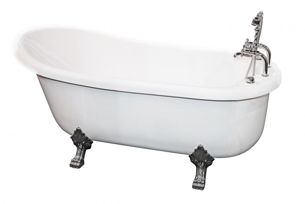 Some bathtubs have feet that hold the tub off the floor.