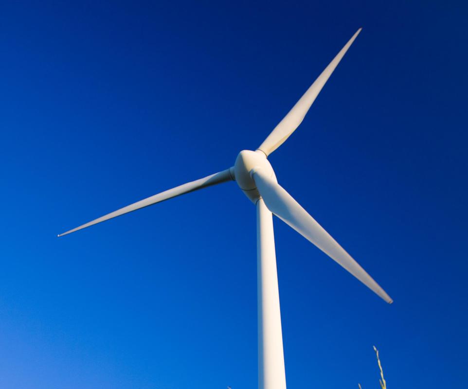 A horizontal axis wind turbine.