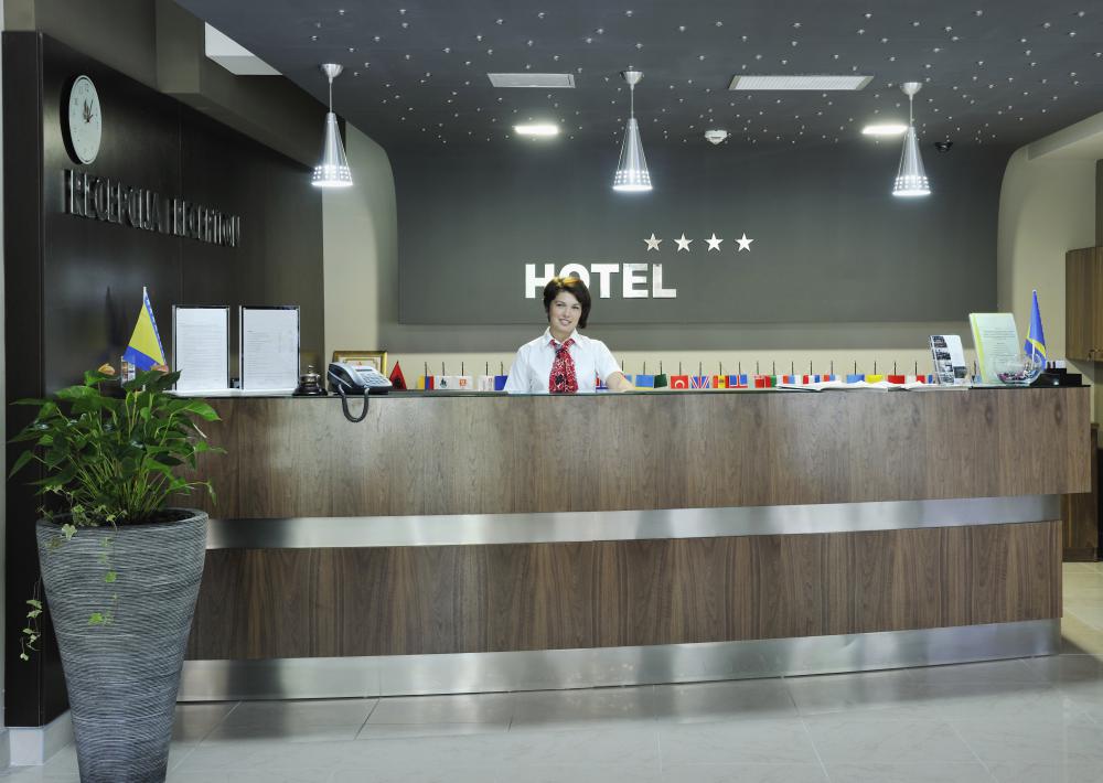 It's common for large hotels to use a vestibule as a reception area to check guests in and out.
