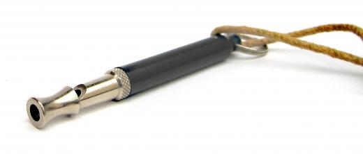 Blowing a dog whistle might deter some barking dogs.