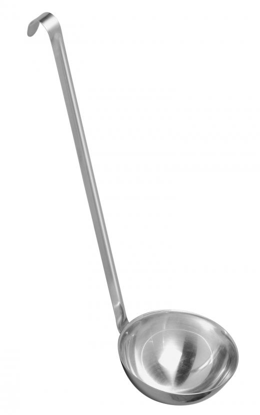 Large soup kettles may come with a very long-handled ladle so cooks can reach the bottom of the pot.