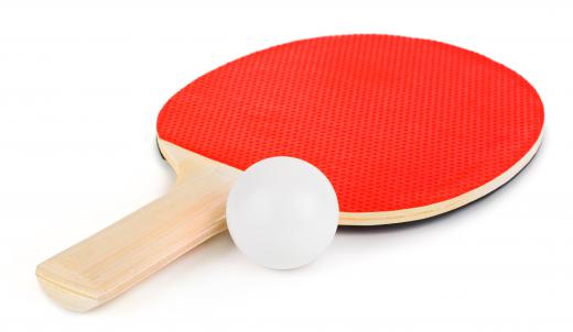 Table tennis racket and ball for use in a pool.