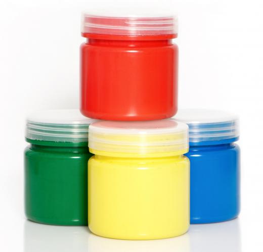 Containers of water-based paint.