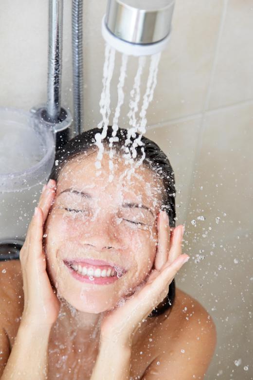 Shower heads and other bathroom faucets are connected to the household's water supply.